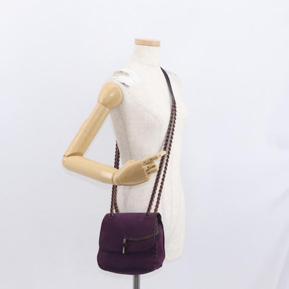 PRADA Shoulder Bag Suede Purple Gold Auth 158394