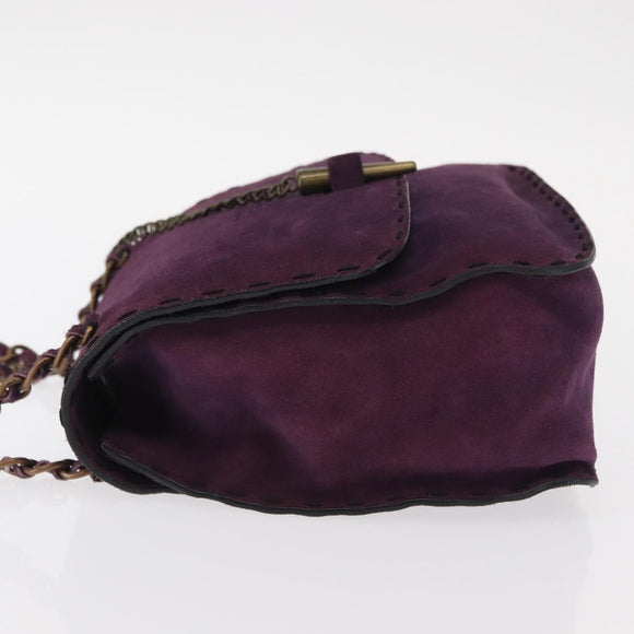 PRADA Shoulder Bag Suede Purple Gold Auth 158394