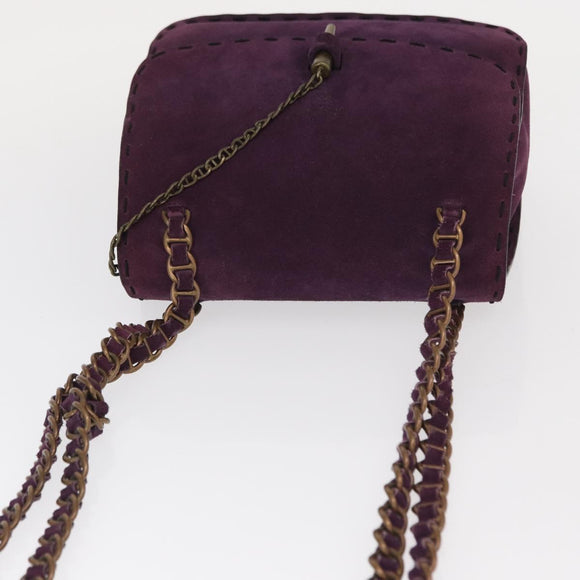 PRADA Shoulder Bag Suede Purple Gold Auth 158394