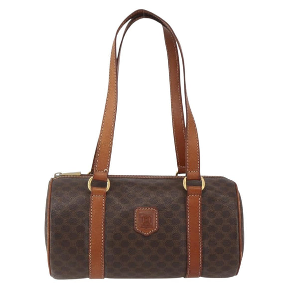 CELINE Macadam Canvas Hand Bag PVC Leather Brown Gold Auth 158396