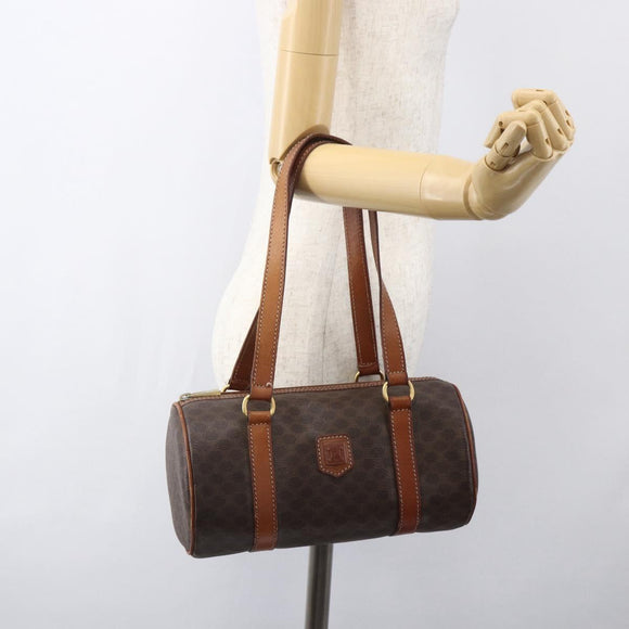 CELINE Macadam Canvas Hand Bag PVC Leather Brown Gold Auth 158396