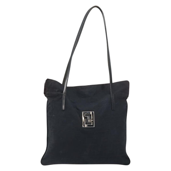 FENDI Zucca Canvas Tote Bag Black Silver Auth 158397