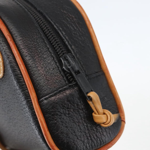 GUCCI Shoulder Bag Leather Black Gold Auth 158401