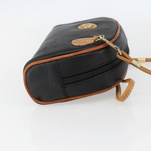 GUCCI Shoulder Bag Leather Black Gold Auth 158401