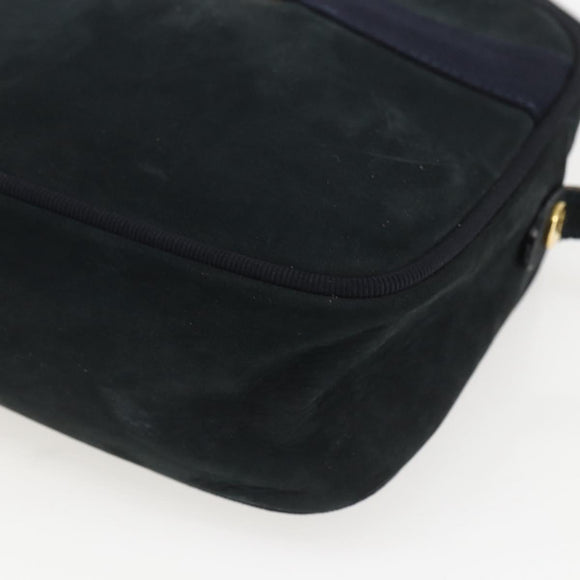 Salvatore Ferragamo Shoulder Bag Suede Navy Gold Auth 158402