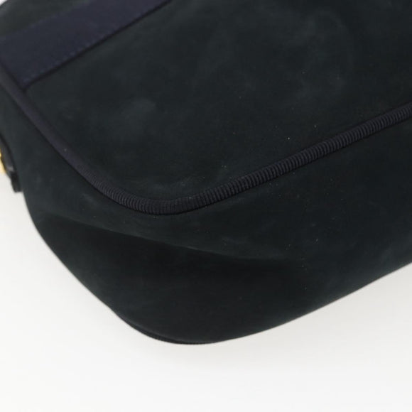 Salvatore Ferragamo Shoulder Bag Suede Navy Gold Auth 158402