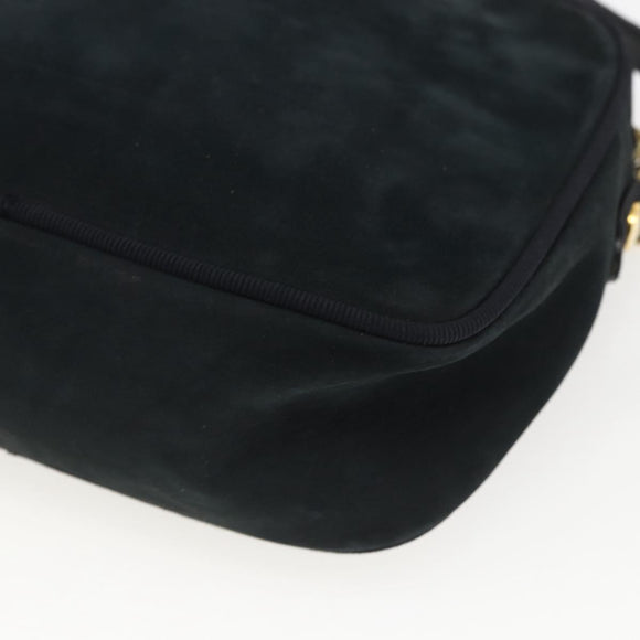Salvatore Ferragamo Shoulder Bag Suede Navy Gold Auth 158402