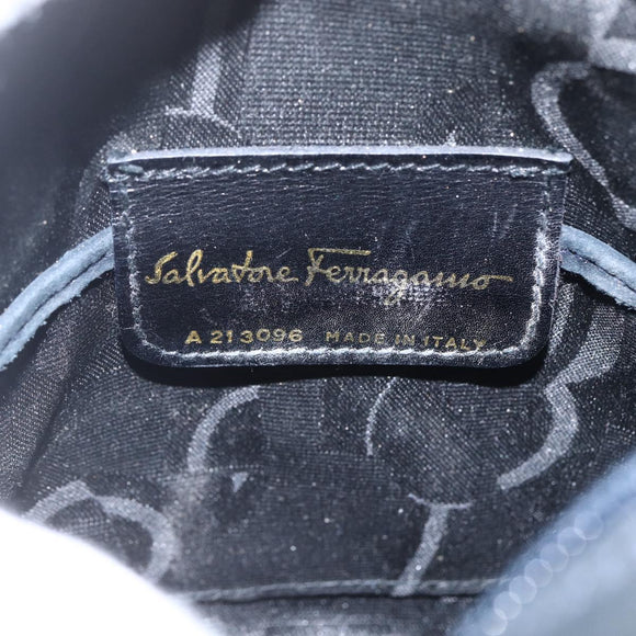 Salvatore Ferragamo Shoulder Bag Suede Navy Gold Auth 158402
