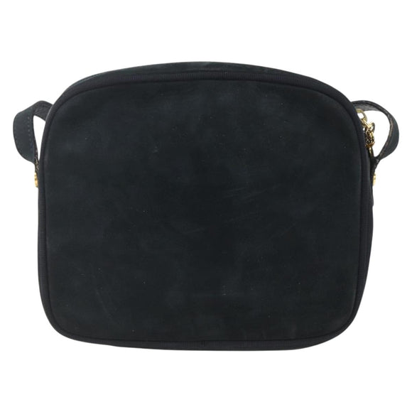 Salvatore Ferragamo Shoulder Bag Suede Navy Gold Auth 158402