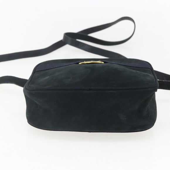 Salvatore Ferragamo Shoulder Bag Suede Navy Gold Auth 158402