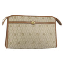 Christian Dior Honeycomb Canvas Clutch Bag PVC Beige Gold Auth 158403-1
