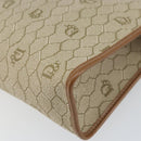 Christian Dior Honeycomb Canvas Clutch Bag PVC Beige Gold Auth 158403-10