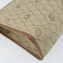 Christian Dior Honeycomb Canvas Clutch Bag PVC Beige Gold Auth 158403-11
