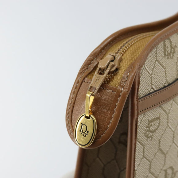 Christian Dior Honeycomb Canvas Clutch Bag PVC Beige Gold Auth 158403