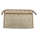 Christian Dior Honeycomb Canvas Clutch Bag PVC Beige Gold Auth 158403-2