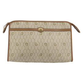 Christian Dior Honeycomb Canvas Clutch Bag PVC Beige Gold Auth 158403 - 0