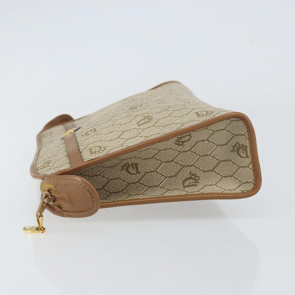 Christian Dior Honeycomb Canvas Clutch Bag PVC Beige Gold Auth 158403