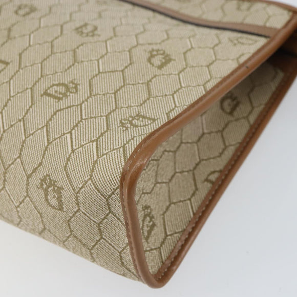 Christian Dior Honeycomb Canvas Clutch Bag PVC Beige Gold Auth 158403