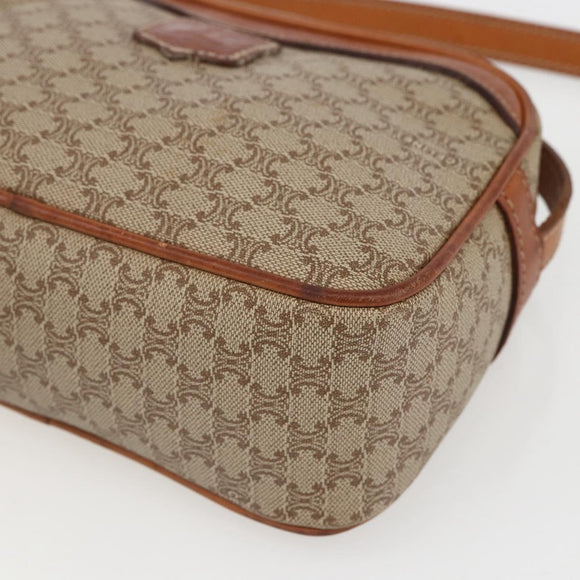 CELINE Macadam Canvas Shoulder Bag PVC Beige Gold Auth 158404