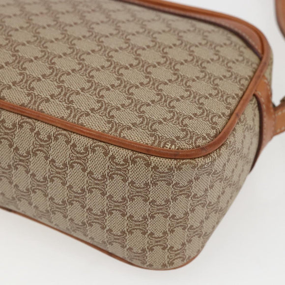 CELINE Macadam Canvas Shoulder Bag PVC Beige Gold Auth 158404