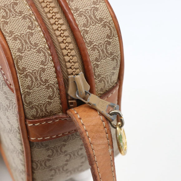 CELINE Macadam Canvas Shoulder Bag PVC Beige Gold Auth 158404