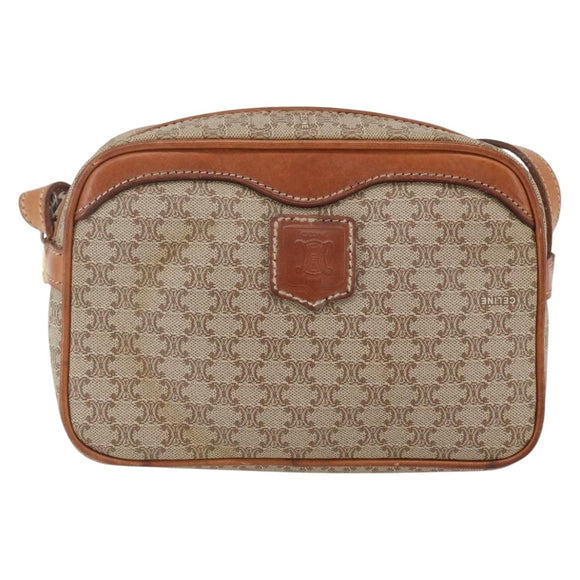 CELINE Macadam Canvas Shoulder Bag PVC Beige Gold Auth 158404