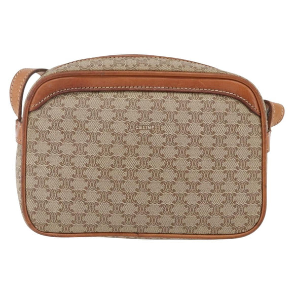 CELINE Macadam Canvas Shoulder Bag PVC Beige Gold Auth 158404