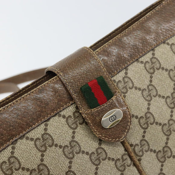 GUCCI GG Supreme Web Sherry Line Shoulder Bag PVC Beige Gold Auth 158405