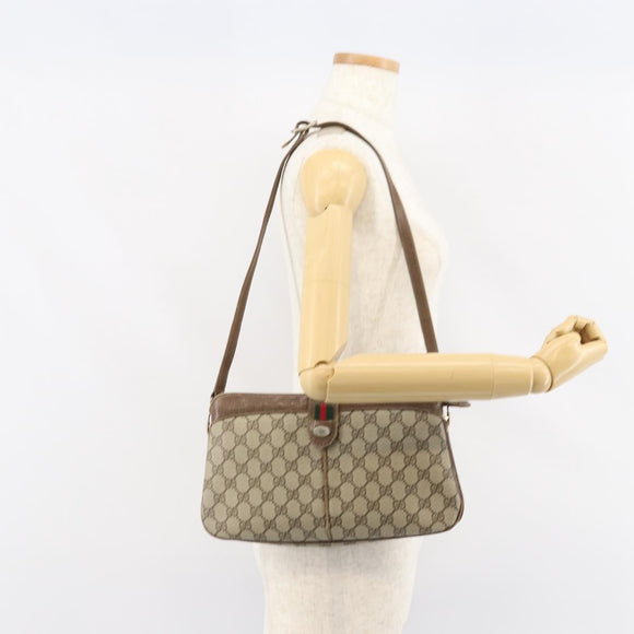 GUCCI GG Supreme Web Sherry Line Shoulder Bag PVC Beige Gold Auth 158405