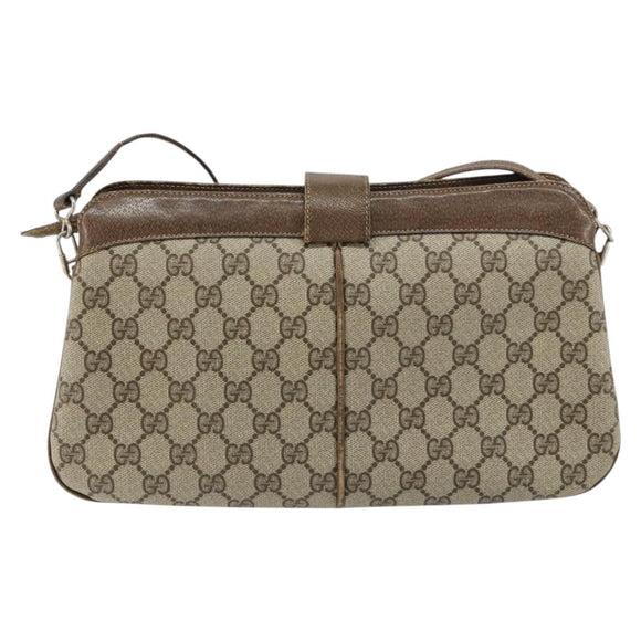 GUCCI GG Supreme Web Sherry Line Shoulder Bag PVC Beige Gold Auth 158405