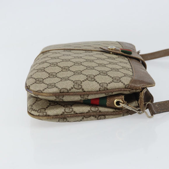 GUCCI GG Supreme Web Sherry Line Shoulder Bag PVC Beige Gold Auth 158405