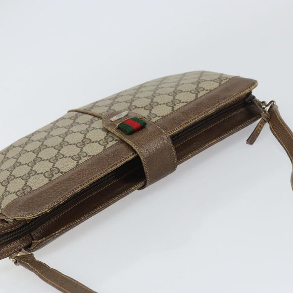 GUCCI GG Supreme Web Sherry Line Shoulder Bag PVC Beige Gold Auth 158405