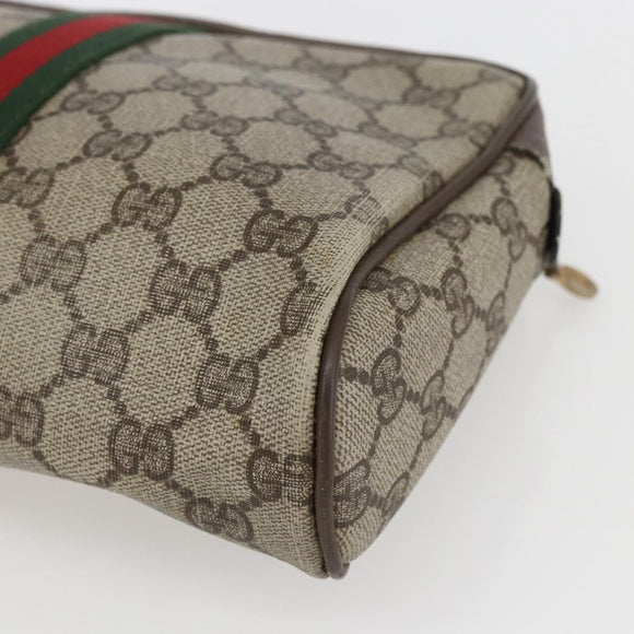 GUCCI GG Supreme Web Sherry Line Clutch Bag PVC Beige Gold 22 01 012 Auth 158406