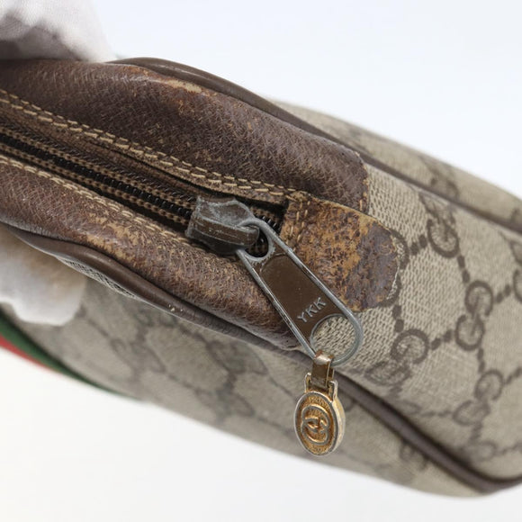 GUCCI GG Supreme Web Sherry Line Clutch Bag PVC Beige Gold 22 01 012 Auth 158406