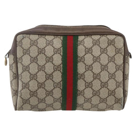 GUCCI GG Supreme Web Sherry Line Clutch Bag PVC Beige Gold 22 01 012 Auth 158406 - 0