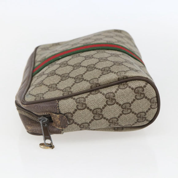 GUCCI GG Supreme Web Sherry Line Clutch Bag PVC Beige Gold 22 01 012 Auth 158406