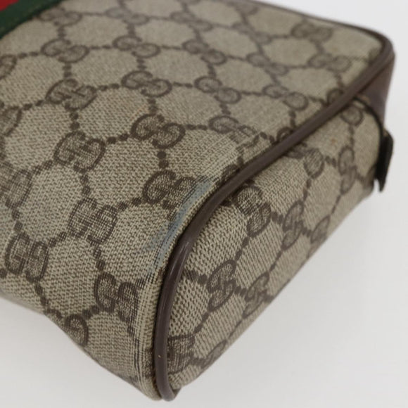 GUCCI GG Supreme Web Sherry Line Clutch Bag PVC Beige Gold 22 01 012 Auth 158406