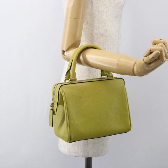 CELINE Hand Bag Leather Yellow Gold Auth 158409