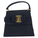 Salvatore Ferragamo Vala Hand Bag Canvas 2way Navy Gold Auth 158410-2