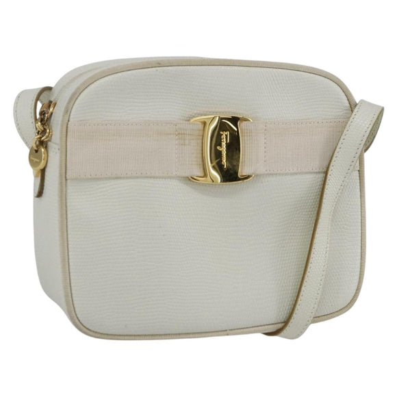 Salvatore Ferragamo Shoulder Bag Leather White Gold Auth 158412