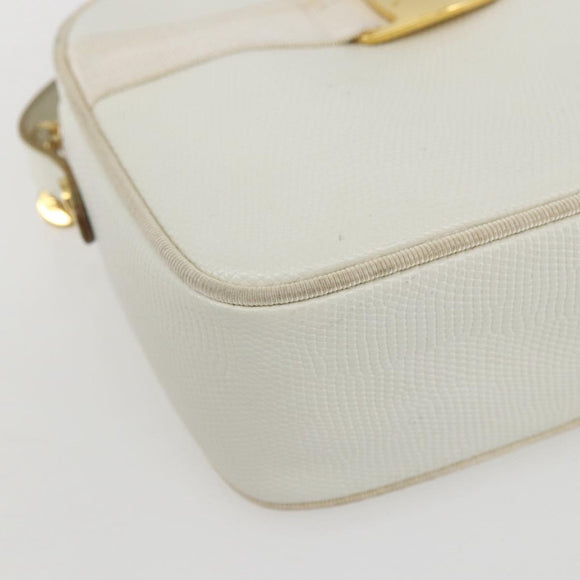 Salvatore Ferragamo Shoulder Bag Leather White Gold Auth 158412