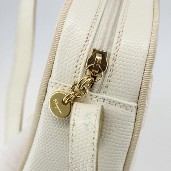Salvatore Ferragamo Shoulder Bag Leather White Gold Auth 158412