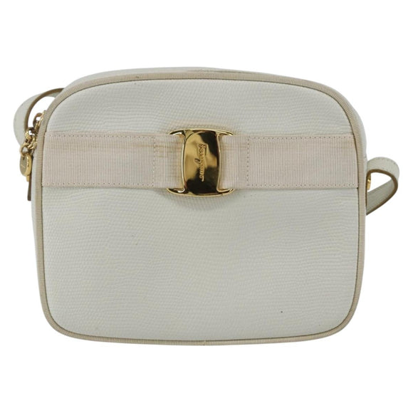Salvatore Ferragamo Shoulder Bag Leather White Gold Auth 158412