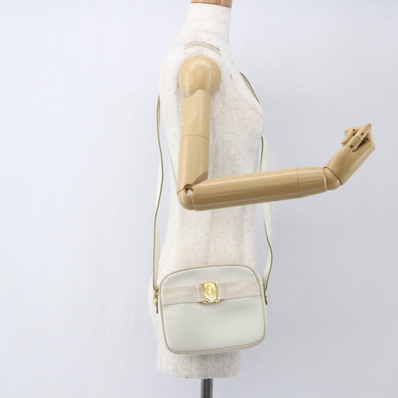 Salvatore Ferragamo Shoulder Bag Leather White Gold Auth 158412