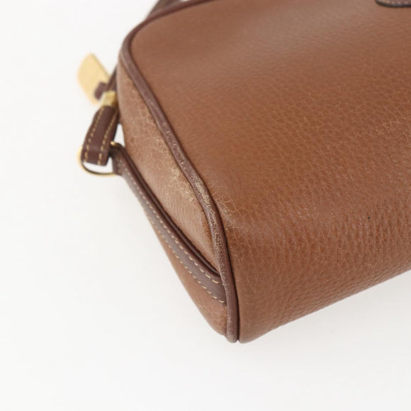 GUCCI Shoulder Bag Leather Brown Gold Auth 158413
