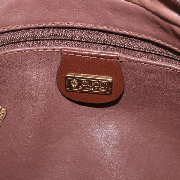 GUCCI Shoulder Bag Leather Brown Gold Auth 158413