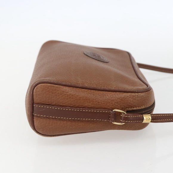 GUCCI Shoulder Bag Leather Brown Gold Auth 158413