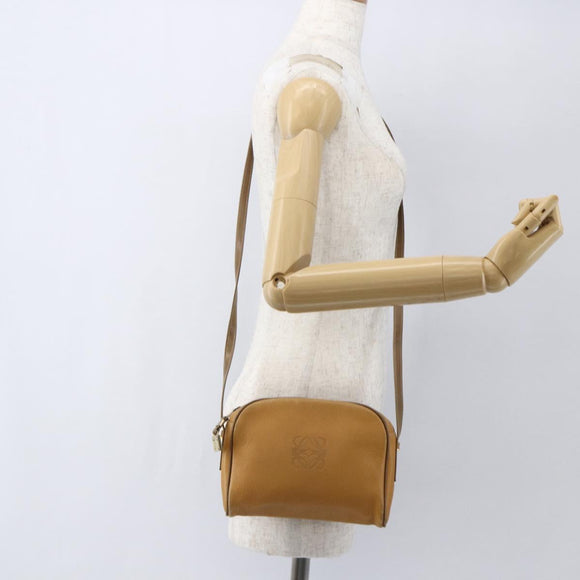 LOEWE Shoulder Bag Leather Beige Gold Auth 158415