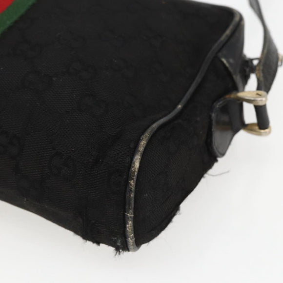 GUCCI GG Canvas Web Sherry Line Shoulder Bag Black Gold Auth 158418