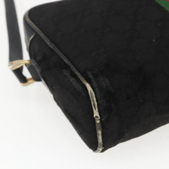 GUCCI GG Canvas Web Sherry Line Shoulder Bag Black Gold Auth 158418
